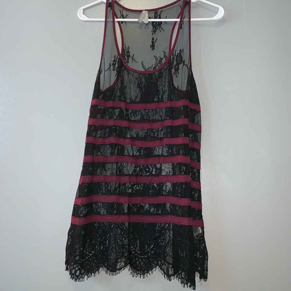 Black and maroon lace top